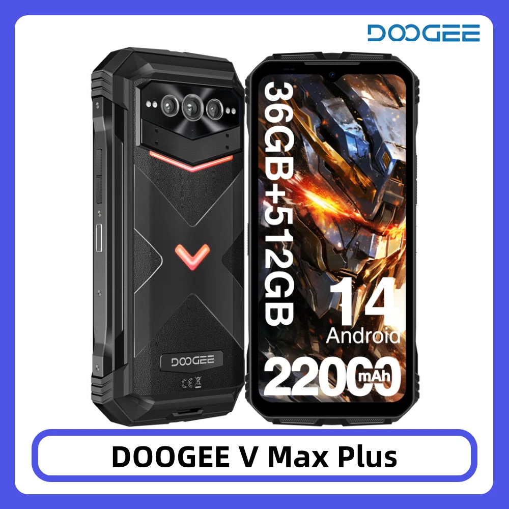 DOOGEE V Max Plus 5G Outdoor-Smartphone 6,58 Zoll 120Hz 36GB 512GB Dimensity 7050 22000mAh 200MP KI-Kamera Lichteffekt NFC Smartphone
