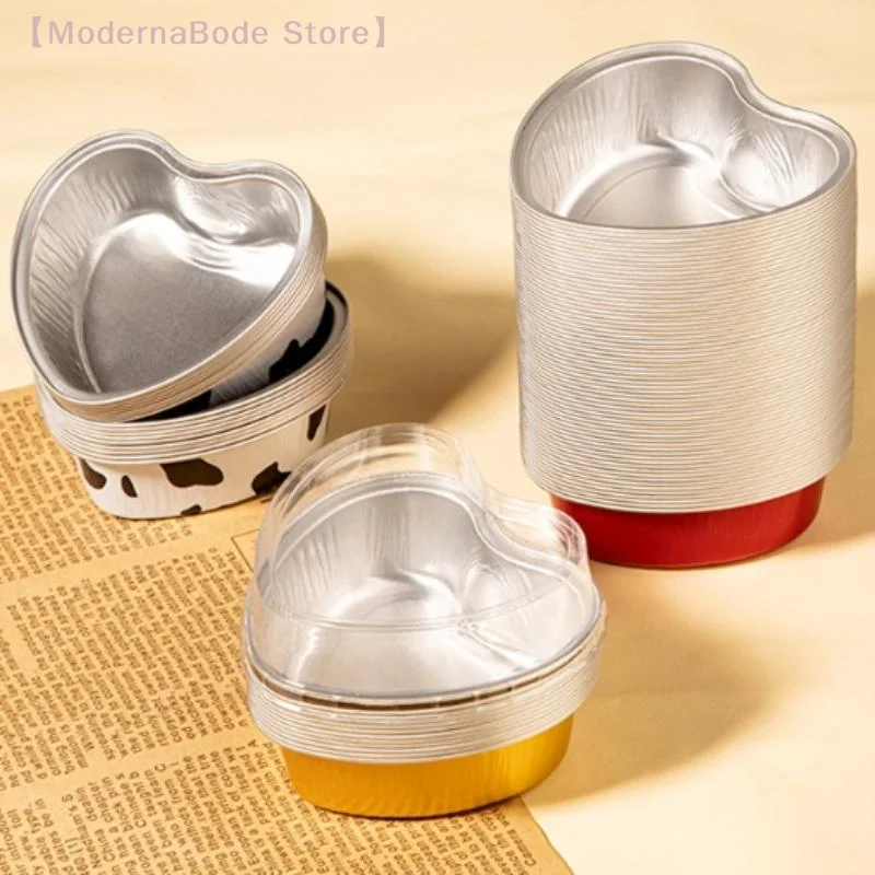 【M】 1 Stück herzförmige Aluminiumfolienbecher, antihaftbeschichtete Backformen für Heißluftfritteuse, Mini-Kuchenbecher, Pudding, Dessert, Küchenutensilien Image