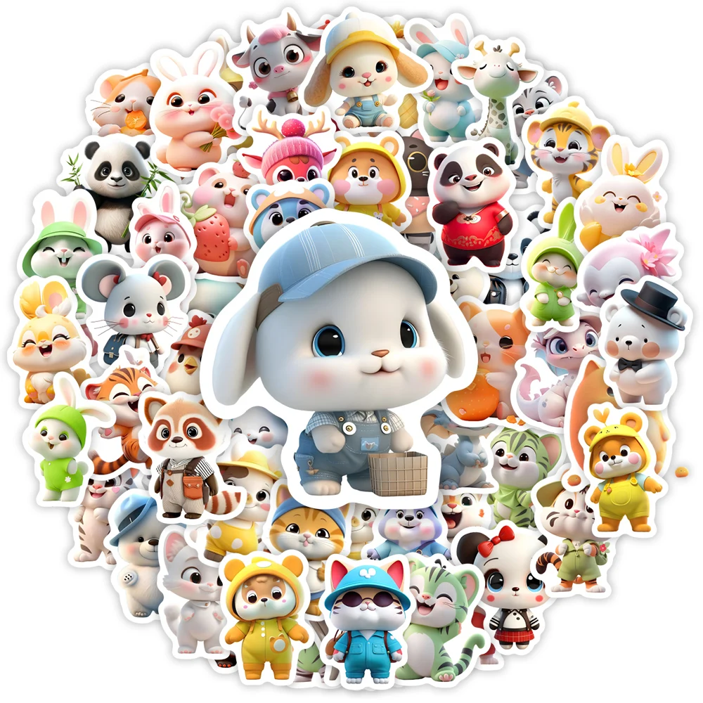 10/30/60 stücke 3D Tier Aufkleber Kawaii Cartoon Critter Anime Nette Haustier Tiger Panda Kaninchen DIY Skizze geschenk Telefon Laptop Wasserdicht Image