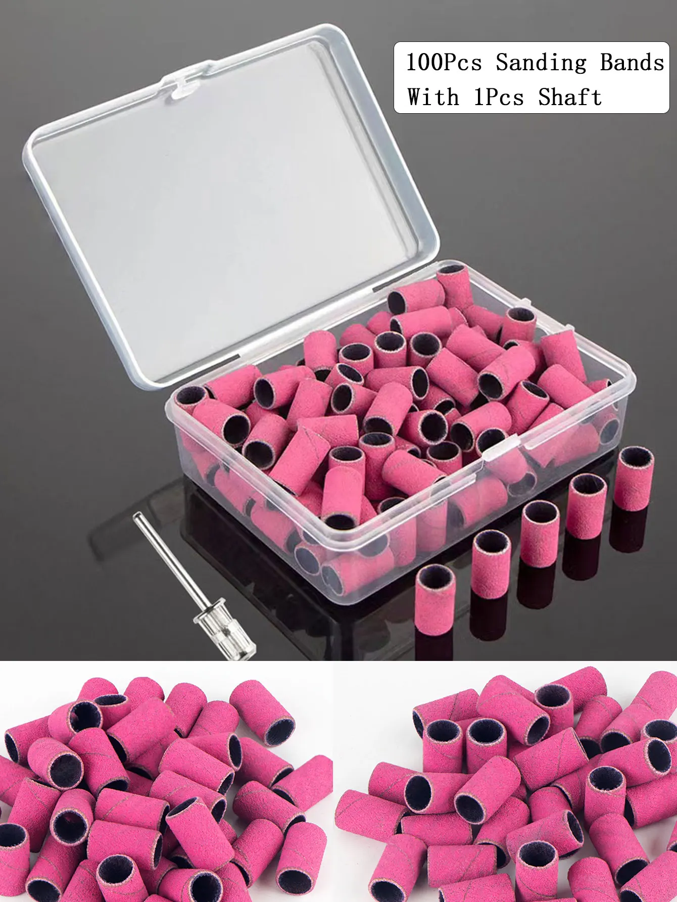 100 Stücke Schleifbänder Mit 1 Stücke Metallschaft Set Nagelbohrer Zum Entfernen Nagellack Gel Abgestorbene Haut Schwielen Cutter Bohrer Image
