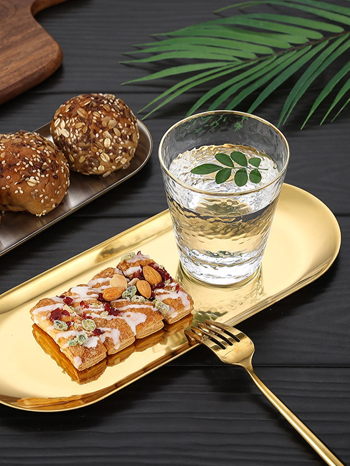 1/3Pcs Edelstahl Gold Esszimmer Platte Dessert Platte Mutter Obst Kuchen Tablett Snack Küche Platte Westlichen Steak küche Platte Gericht Image