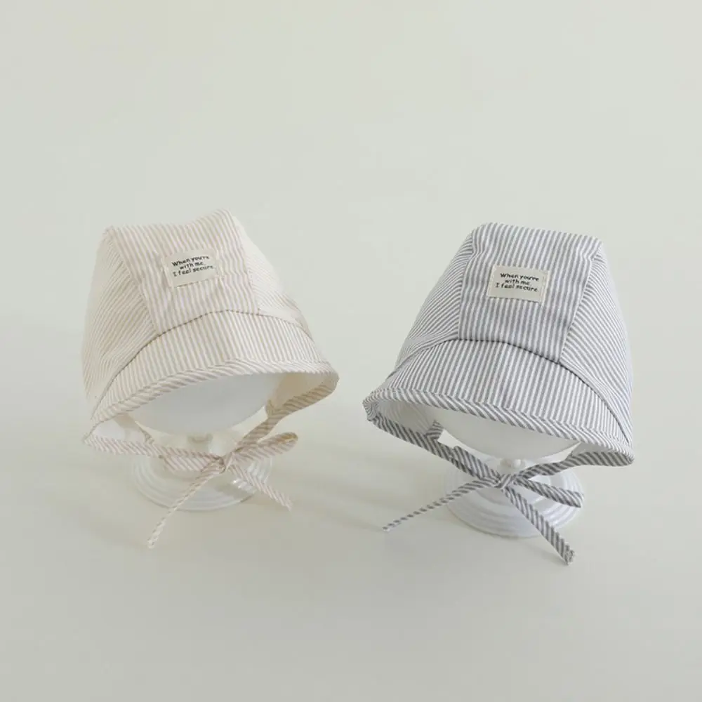 Atmungsaktive weiche Baby-Fetal-Mütze, breite Krempe, gestreift, Säuglingsmütze, Baumwolle, UV-Schutz, Sonnenhut für Neugeborene, 3–12 Monate Image
