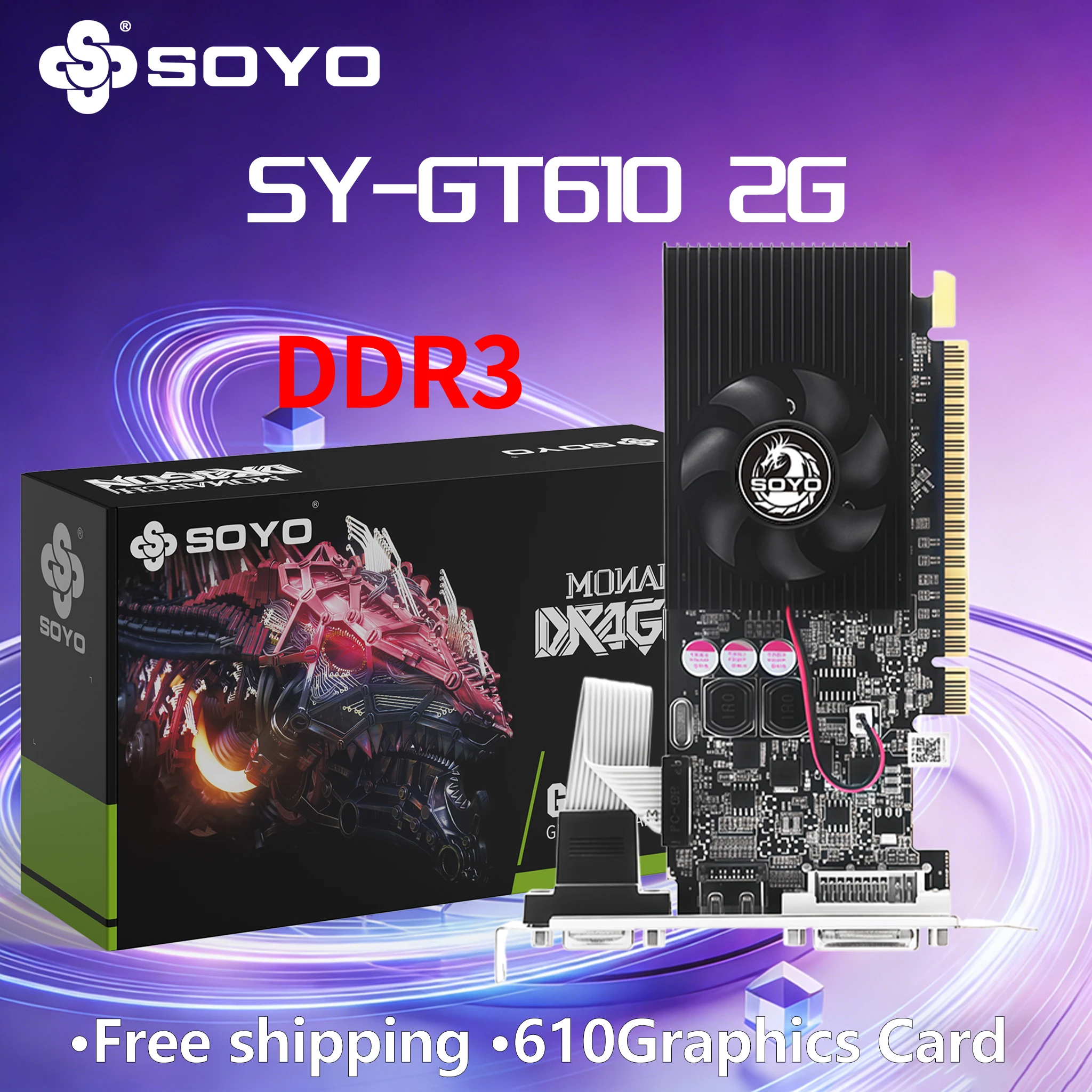 Halbhohe Grafikkarte SOYO NVIDIA GPU GT 610 2G DDR3 64Bit 40nm Gaming-Grafikkarten Desktop-Computerkomponenten VGA HDMI DVI Image
