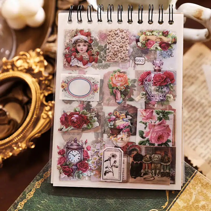 40 Blatt Dream Parade Serie Retro Europäische Klassische Aufkleber-Buchserie aus zwei Materialien, gestanzte Aufkleber für DIY Scrapbooking und ästhetische Bastelarbeiten Image