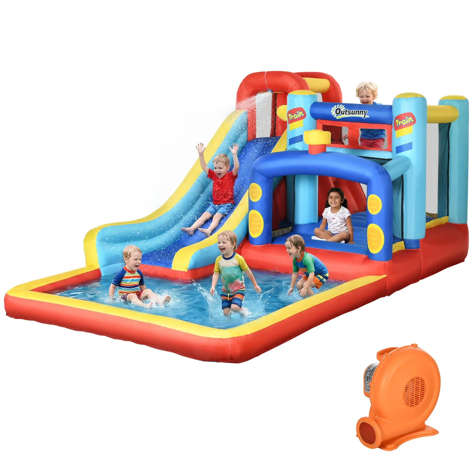 Outsunny Hüpfburg mit Rutsche, Trampolin & Planschbecken 3-8 Jahre 435x245x200cm Image
