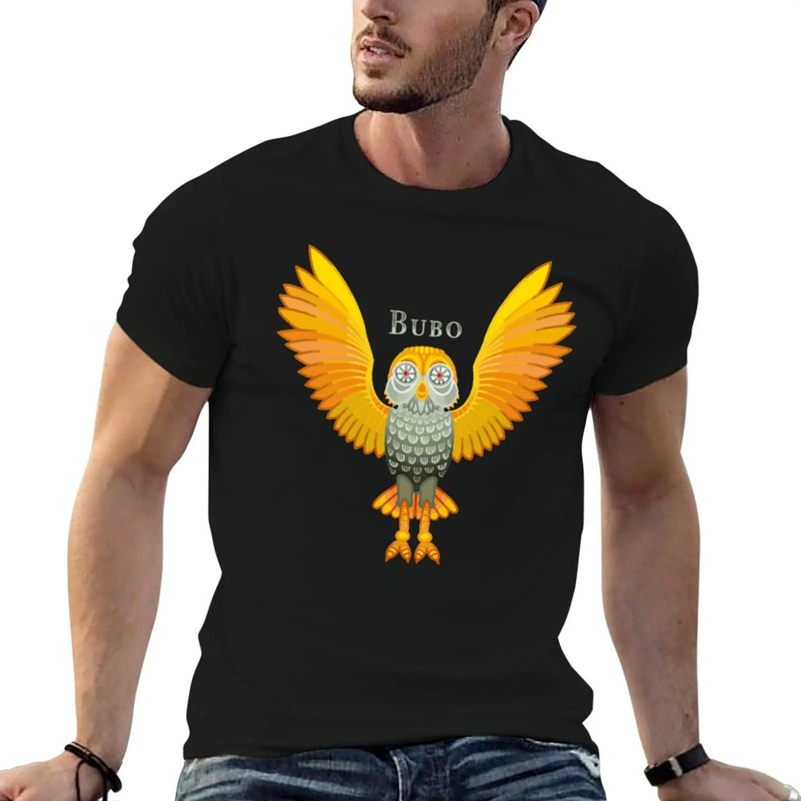 T-shirt Bubo pour homme, t-shirts graphiques, t-shirt homme, t-shirt en coton noir de créateur, t-shirt uni pour homme, t-shirt en pack