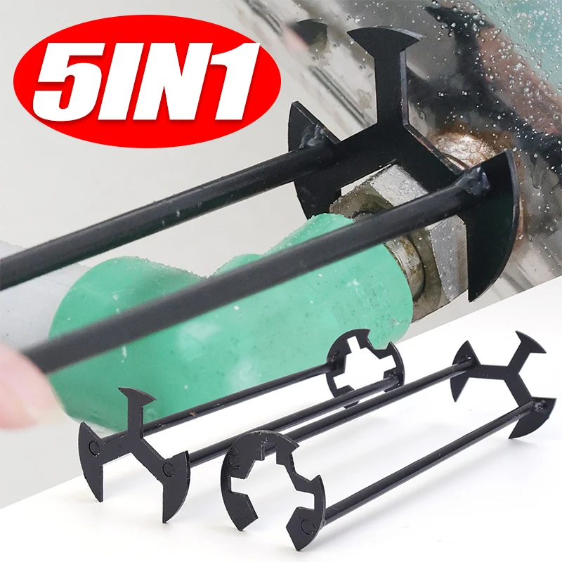 5-in-1 Spülbeckenschlüssel Multifunktionaler Kohlenstoffstahl-Wasserhahnschlüssel Sanitär-Rohrzange Badezimmer-Küchen-Spülbecken-Reparaturset Hardware-Werkzeuge
