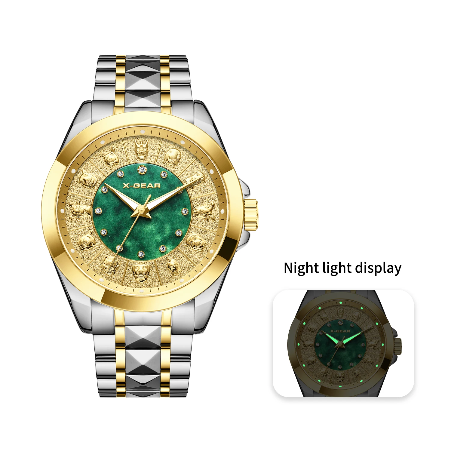 Luxuriöse Herren-Armbanduhr mit Edelstahlband, mechanisch, modische Uhr mit zwölf Sternzeichen-Symbol-Design Image