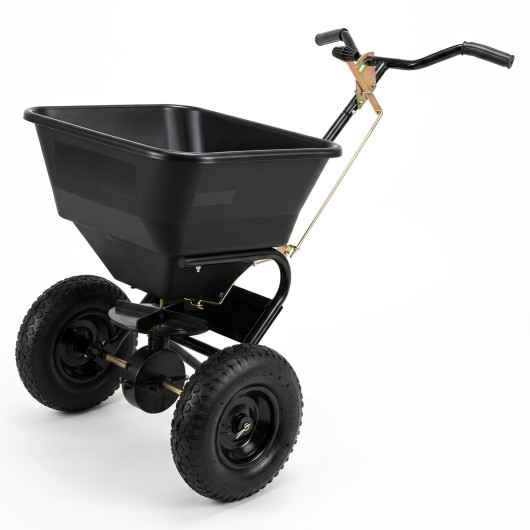 Costway 66 LBS Walk-Behind Broadcast Spreader with 13 Inch All-Terrain Tires-Black