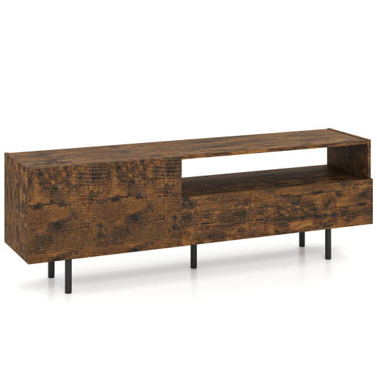 Costway TV Stand for TVs up to 70"" with Storage Cabinet and Raised Metal Legs-Rustic Brown