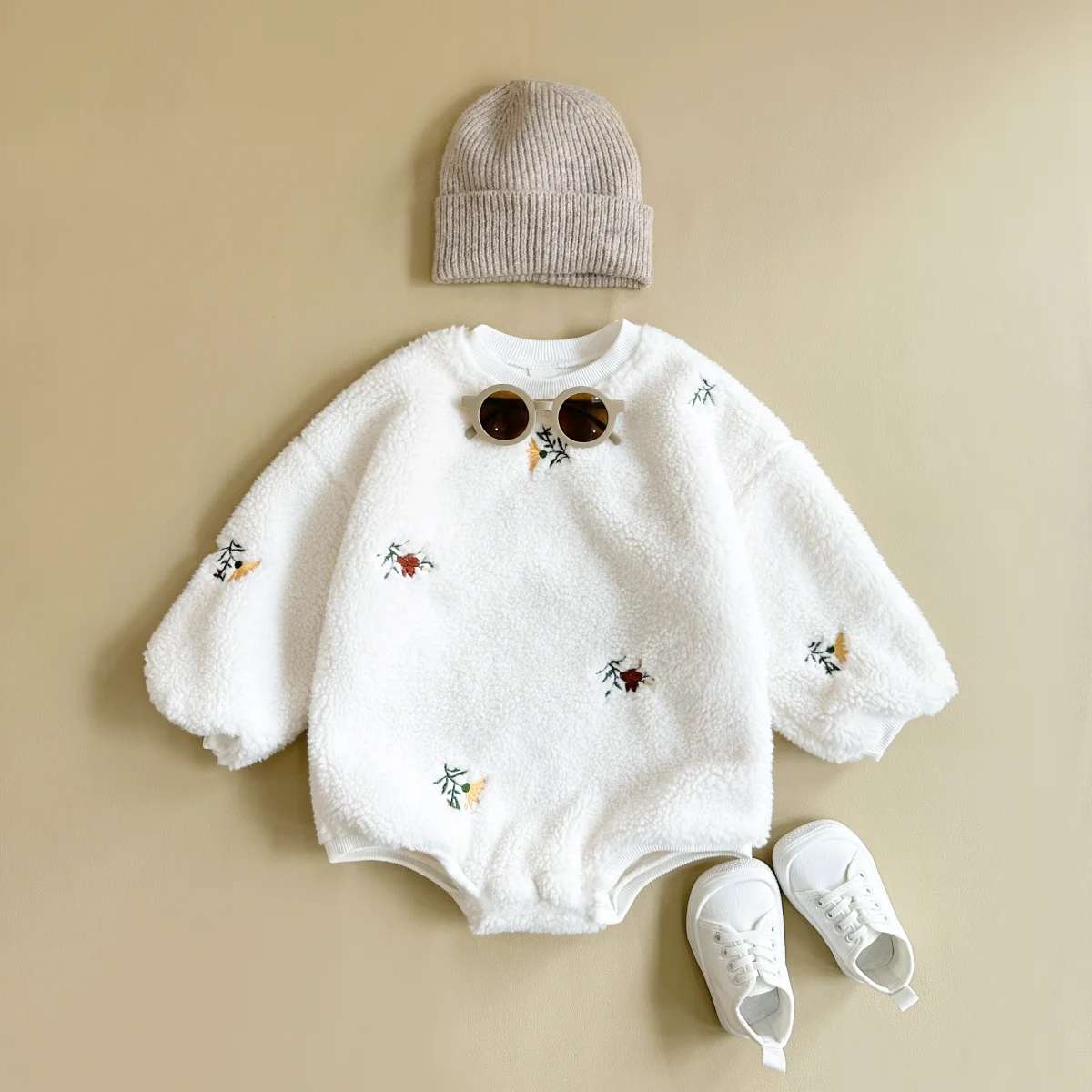 INS Winter Neugeborenen Strampler Baby Kleidung Bestickt Plüsch Weiche Warme Body Kind Mädchen Berber Fleece Dicke 0-18M Image
