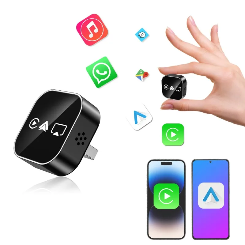 2026 Upgrade 4-in-1 Kabelloser CarPlay-Adapter für Apple Mirror Link Android Auto Verbindung WiFi Bluetooth USB Plug & Play Mini CarPlay Image