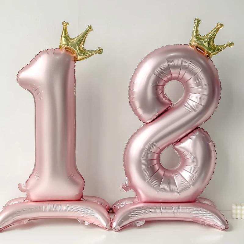 40 Zoll rosa blaue Krone Zahlen Folienballons Geburtstagsfeier Hochzeit Weihnachtsdekoration Digital Ballon Kinder Babyparty Luftglobos Image