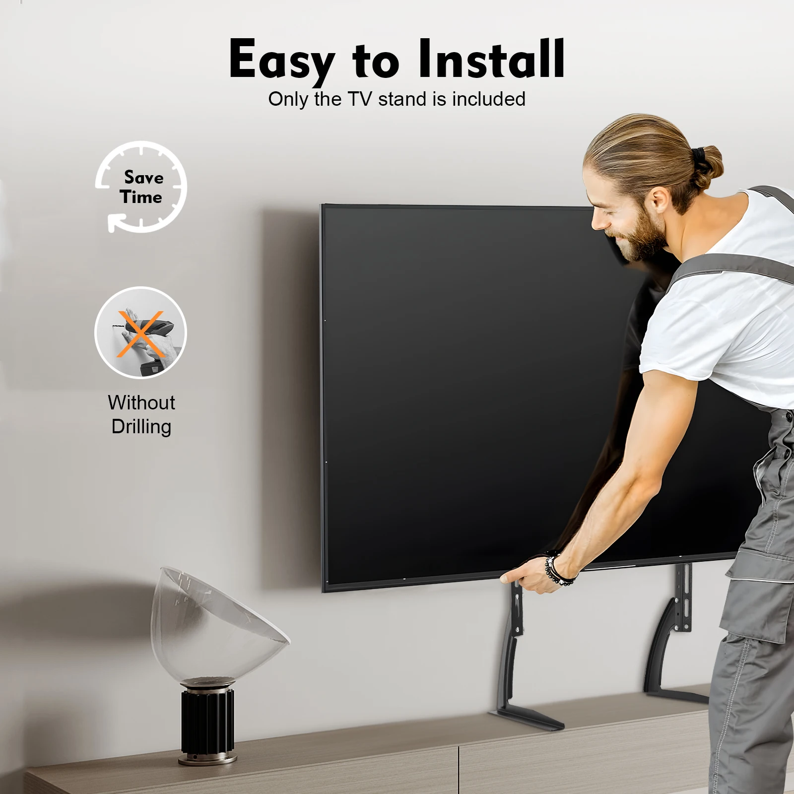 Support TV avec capacité de 77,2 lb pour téléviseur LCD de 32 à 70 pouces, base de table réglable en hauteur avec acier laminé à froid de 3 mm, noir