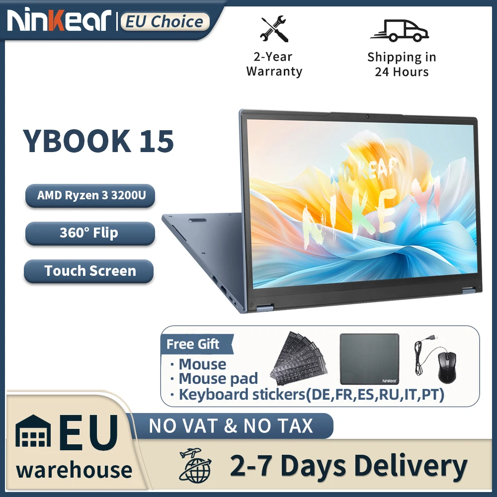 Ninkear YBook15 pc ordinateur Windows 11 2 en 1 convertible 360 écran tactile 16GB RAM 512GB SSD pc portable léger ordinateur FHD IPS usage quotidien