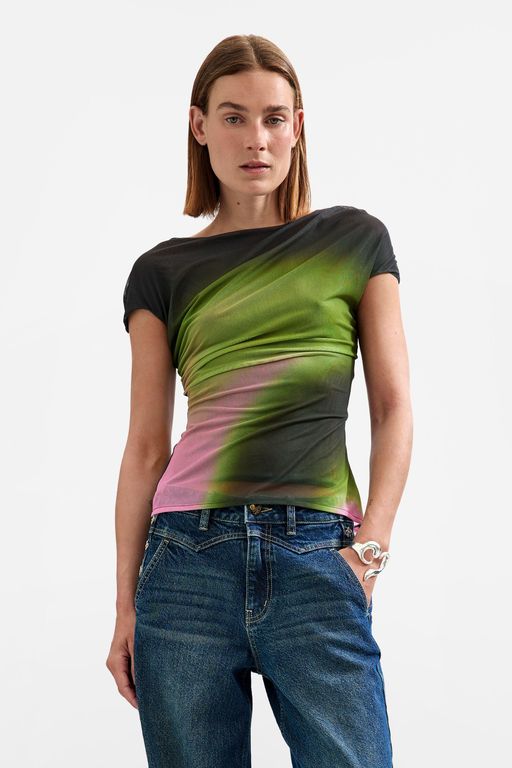 Short Sleeve Knit T-Shirt, Polyester - Green - Desigual Tops