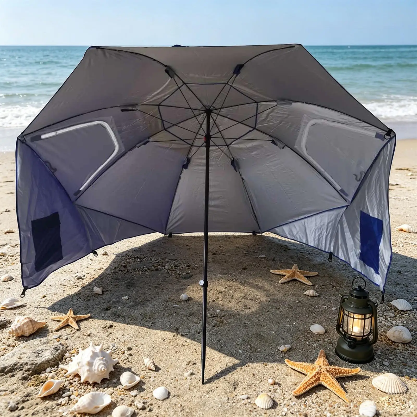 Strandschirme für den Sand, UV-Schutz, faltbarer Schattenschirm für den Außenbereich, Terrasse, Pool, Sport, Park, Hinterhof, Camping, Wandern Image