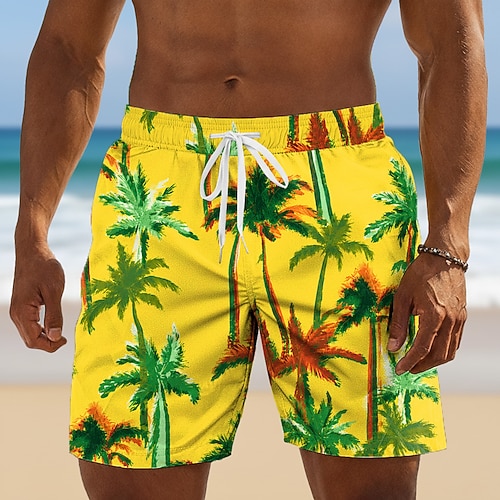 Herren Kokospalme Tropische Pflanzen Badehosen Badeanzüge Badeshorts Boardshorts Mittlere Taille Hawaiianisch Täglich Strandurlaub Seitentaschen Netzfutter Elastischer Kordelzug in der Taille Designer Image