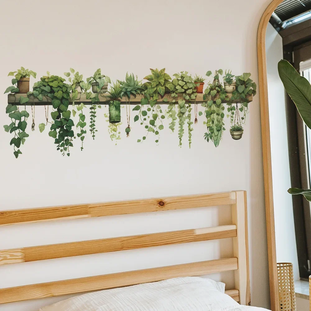 Grüne Dillblätter Hängekorb Wandaufkleber Schlafzimmer Wohnzimmer Wandverschönerung Grüne Pflanze Dekor Hof Wandtattoos