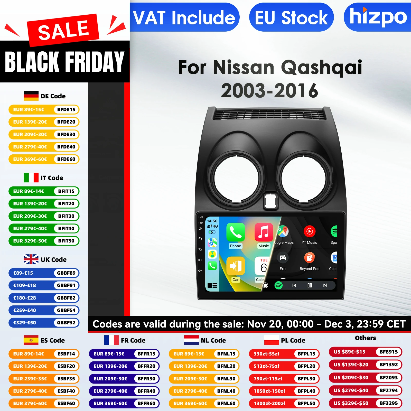 Hizpo 2Din Autoradio für Nissan Qashqai J10 2006-2013 Audio Multimedia Player Android Auto GPS Carplay WIFI FM Autoradio 360CAM Image