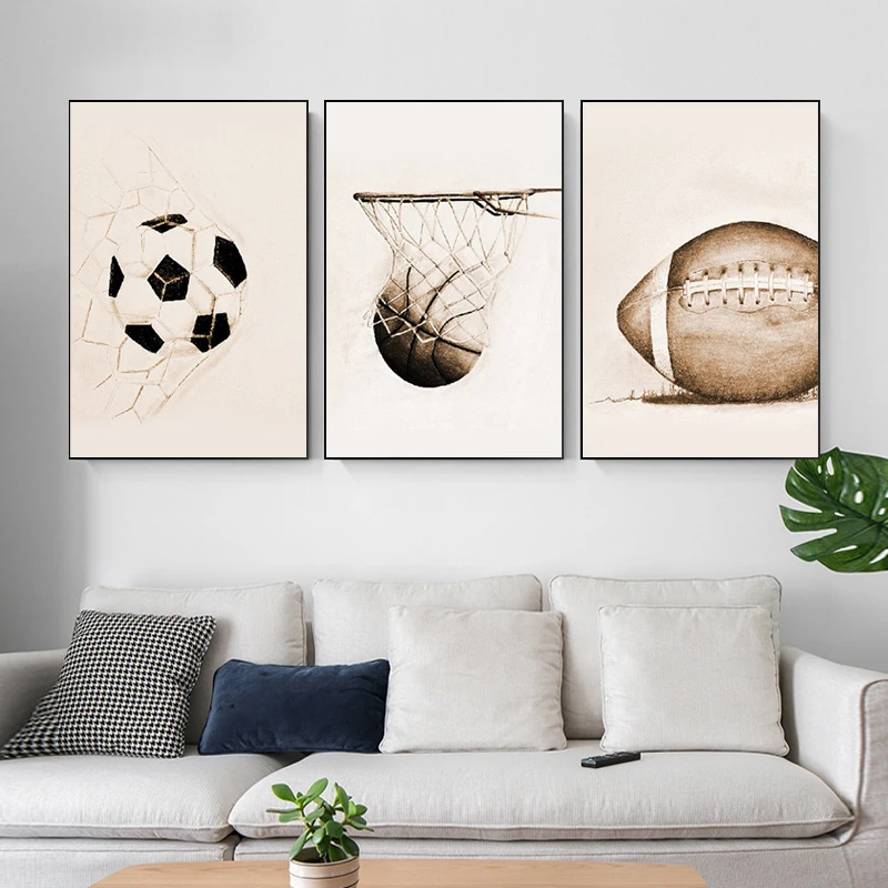 Nordic Sport Basketball Fußball Leinwand Malerei Wand Kunst Baseball Poster und Drucke Bilder für Kinderzimmer Wohnkultur Image