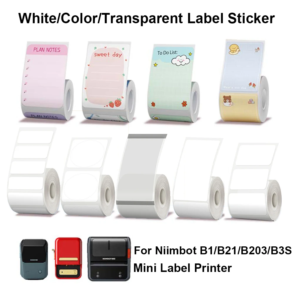 Original niimbot b21/b3s/b1/b203 buntes weißes transparentes etikett aufkleber selbst klebendes wasserdichtes preis schild thermopapier Image