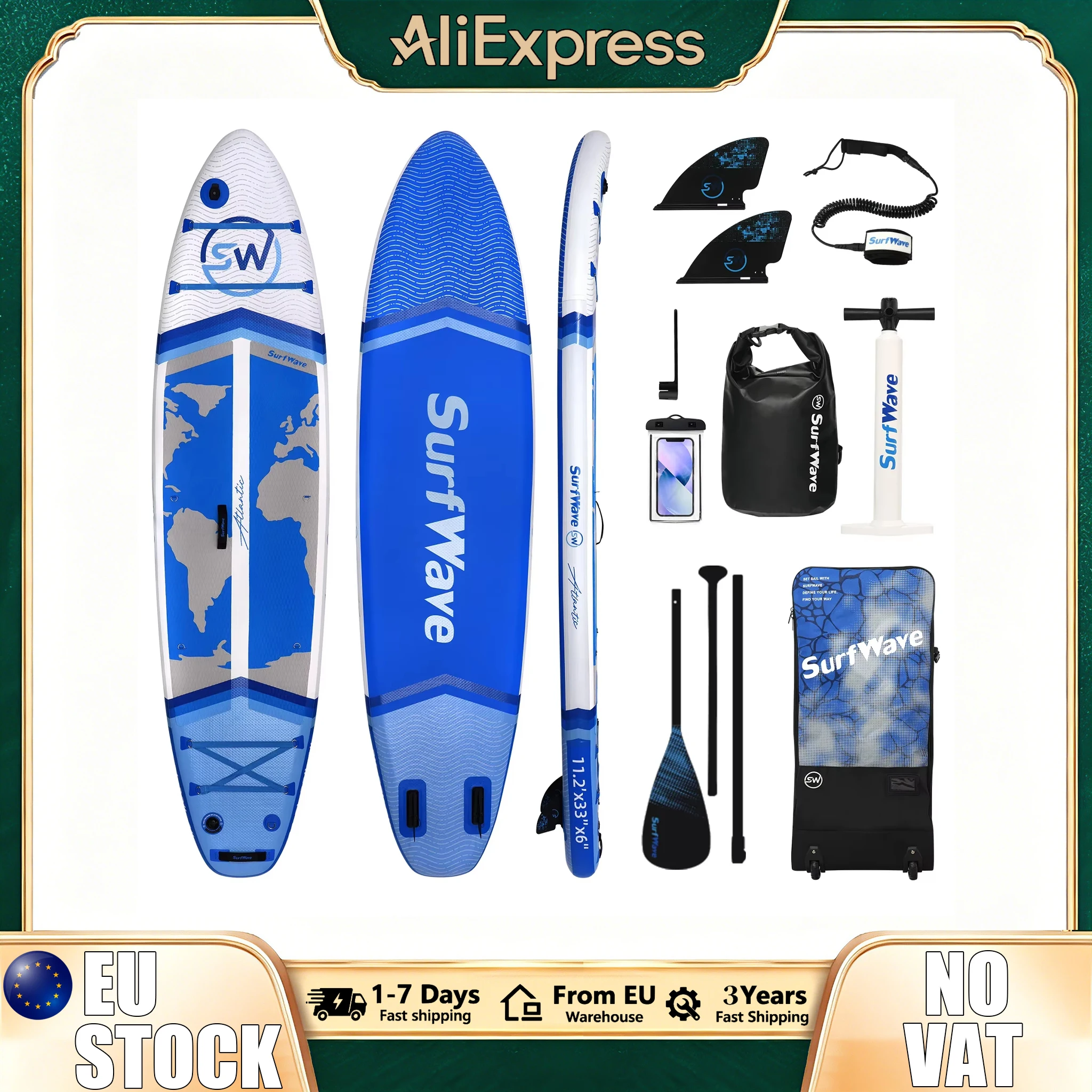 340 x 84 x 15 cm großes aufblasbares SUP-Board, ultra-stabiles, komplettes Set, tragbares Stand-Up-Paddle-Board für Touren, Outdoor, See, Fluss, Meer, Wassersport Image