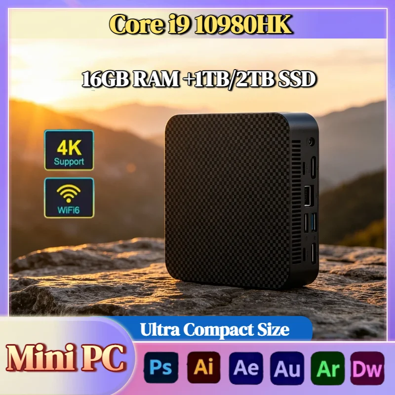 Intel i9 10980HK Mini Desktop PC 16GB DDR4 NVMe SSD Triple 4K WiFi6 Silent Cooling Office Home Computer 2026 Ultra Fast
