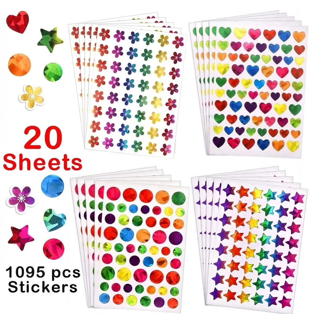 Belohnungsaufkleber für Kinder Sterne Blumen Herzen Punkte Glitzernde Holografische Aufkleber Verhaltensdiagramm Schulbedarf DIY Dekoration Image