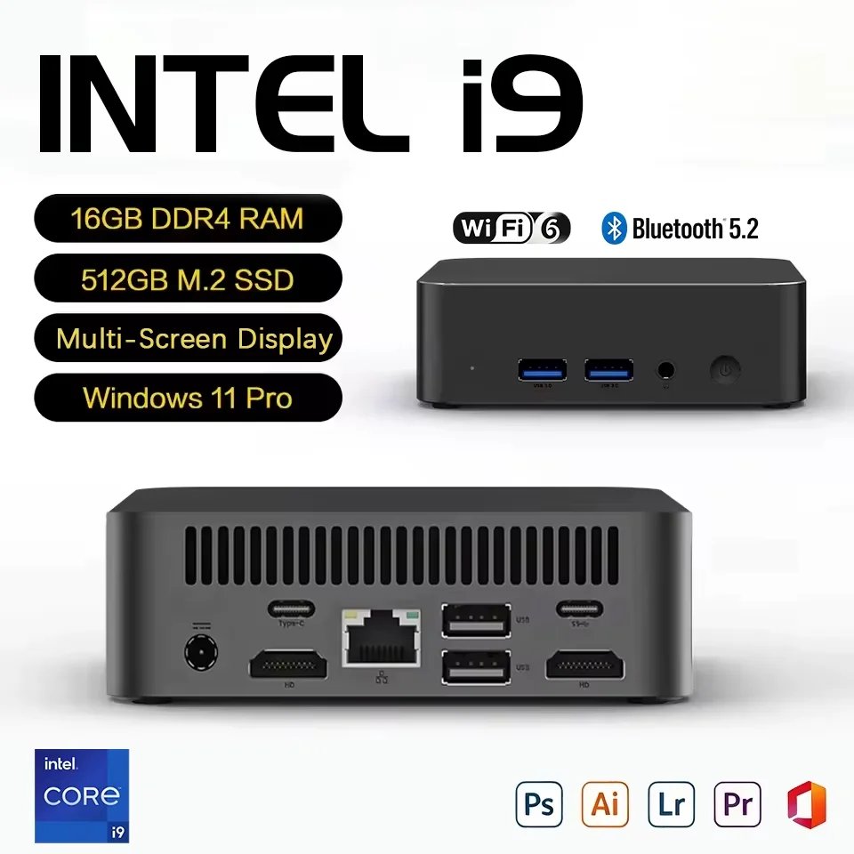 Mini PC Intel Core I9 10980HK 16GB DDR4 1/2TB SSD PC Windows 11 Graphiques UHD PC de poche 4K HD Mini PC de jeu de bureau