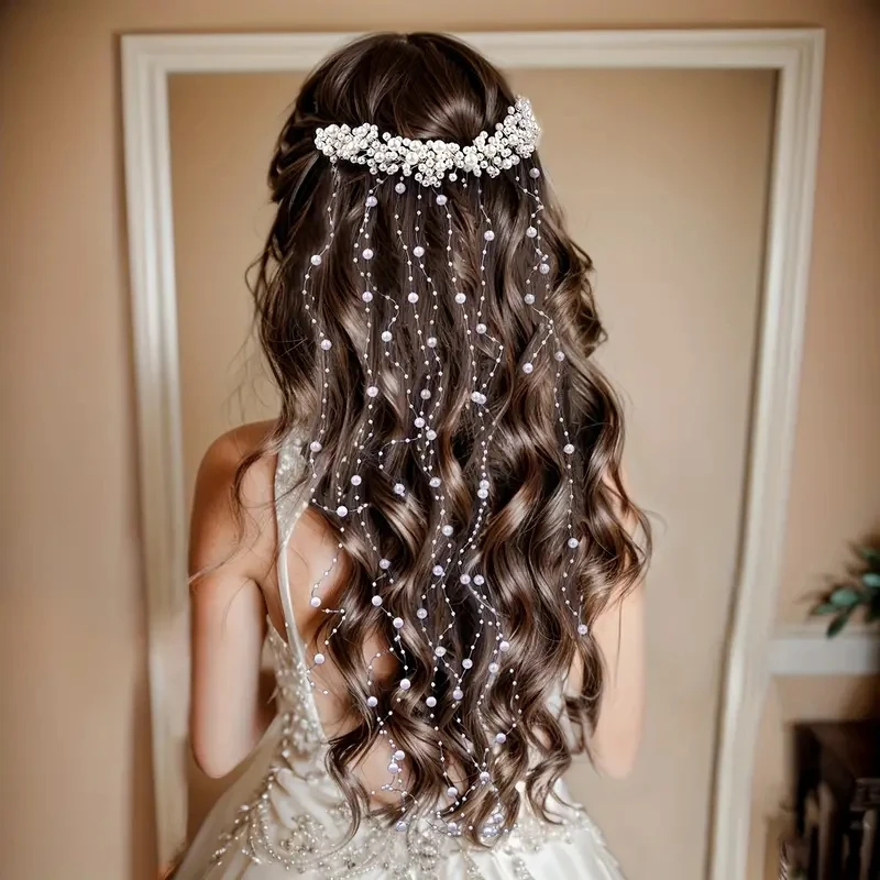 1 elegant artificial pearl hair comb with exquisite bead tassel for bride's wedding dress headwear