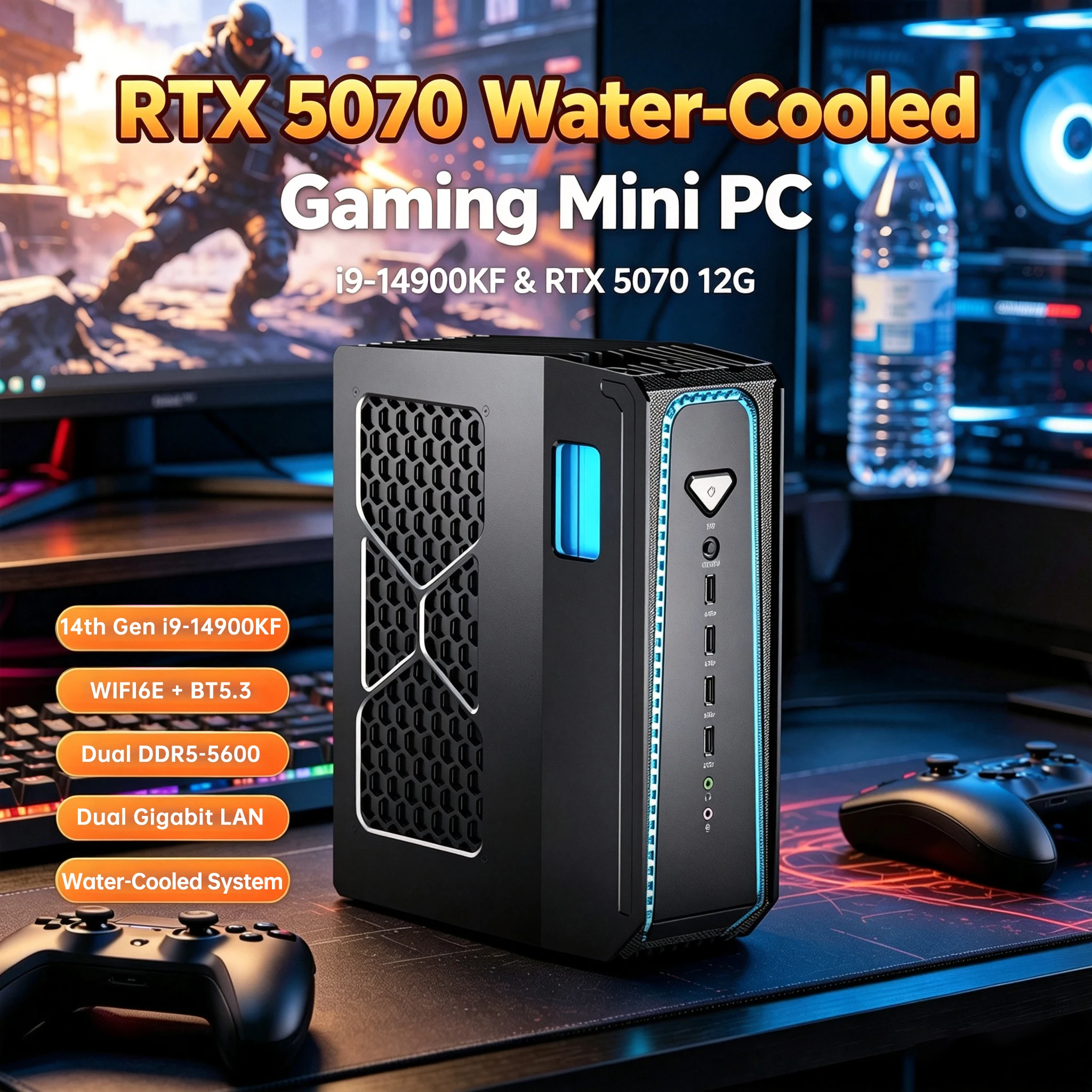 Msecore Intel Core I9-14900KF RTX5070 Dedicated Card Liquid Cooling Mini PC Windows 11 Gaming Desktop Computer DDR5 NVME WIFI6E