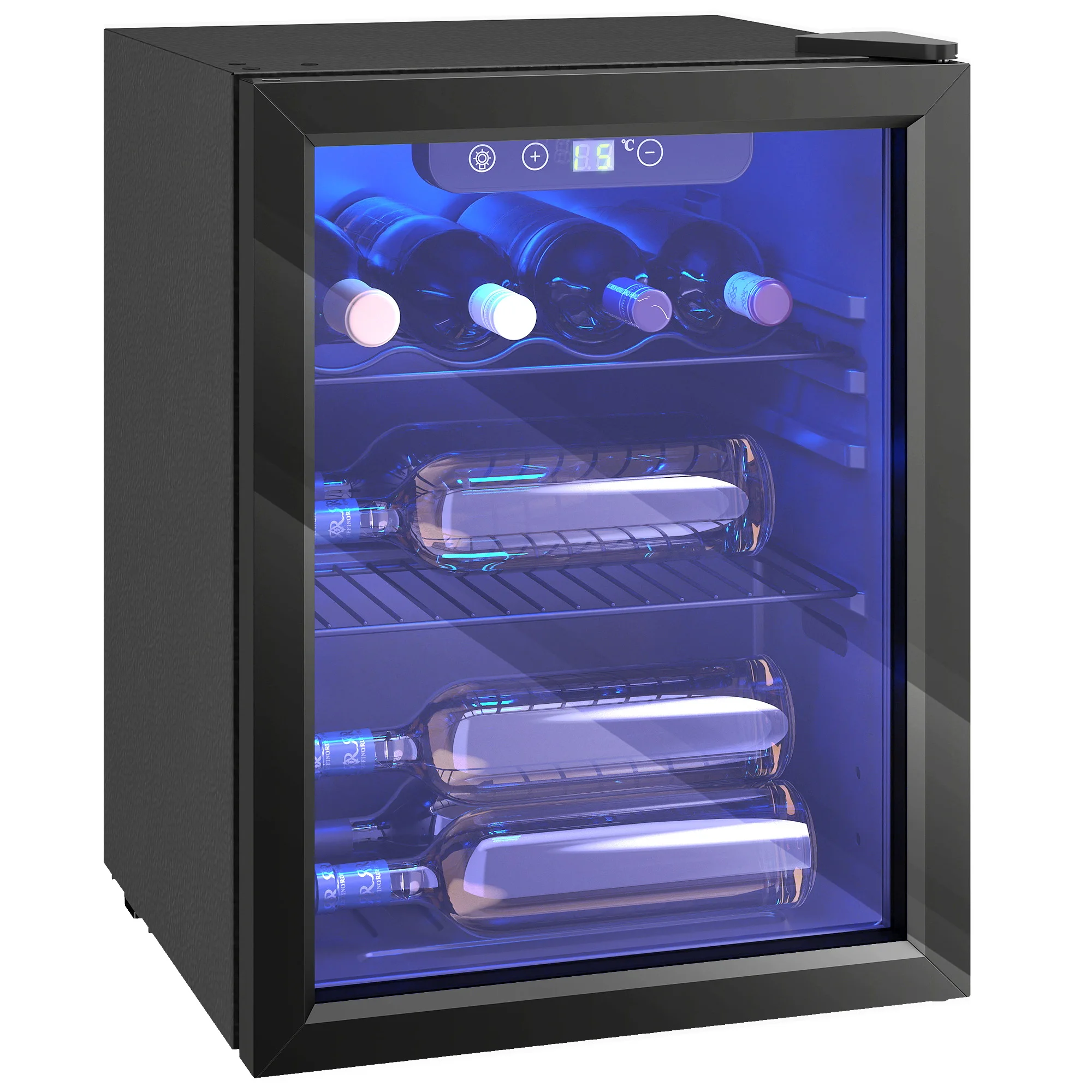 HOMCOM Cave à vin 16 bouteilles 48L, réfrigérateur à vin et boissons avec température réglable 4-16 °C, porte réversible, noir