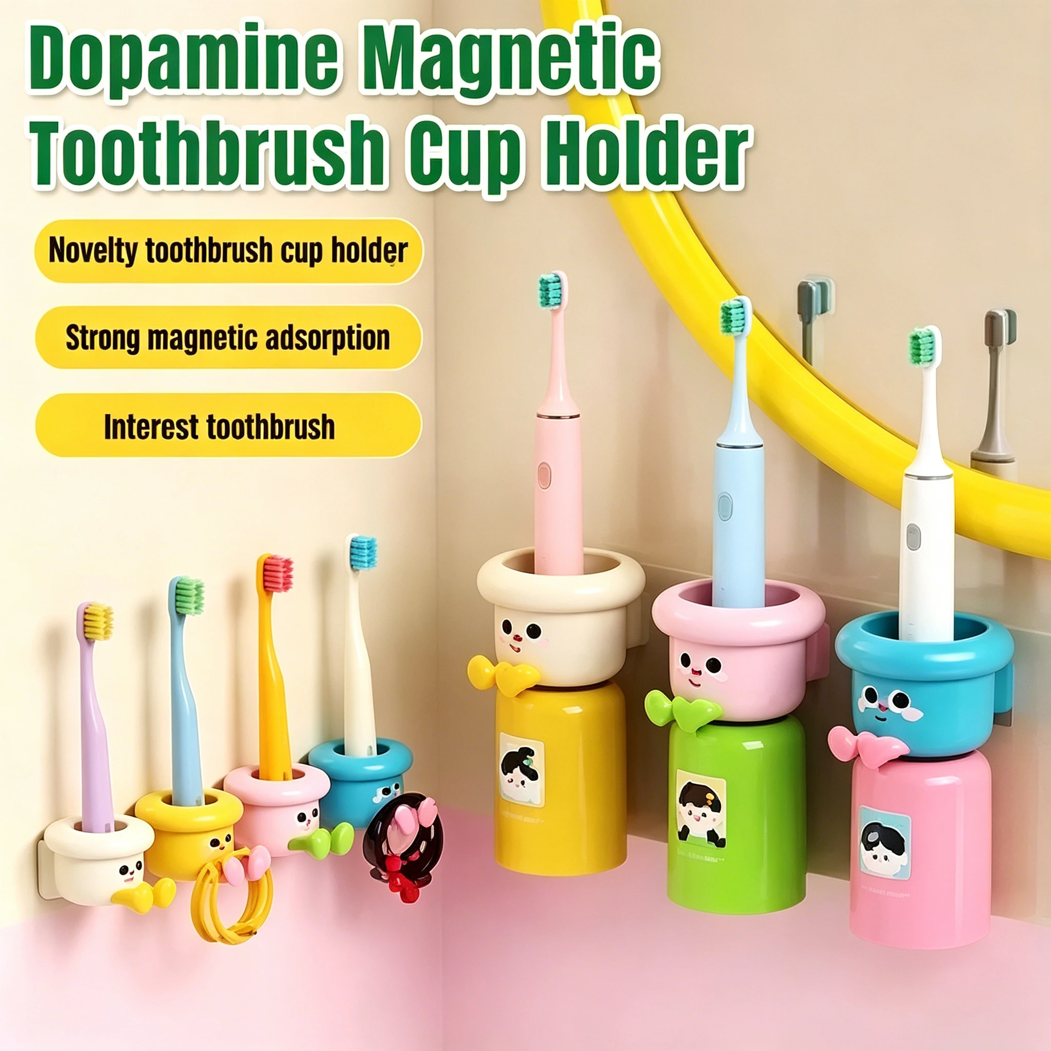 Support magnétique pour brosses à dents, sans perçage, pour salle de bain, avec rangement pour gobelets de bain de bouche et de dentifrice, organisateur mural pour salle de bain
