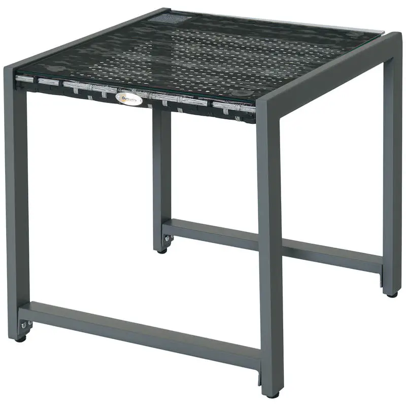 Table de jardin, table d'appoint de jardin, mobilier de jardin avec verre trempé, polyrotin + aluminium, gris, 50 x 49,5 x 50 cm