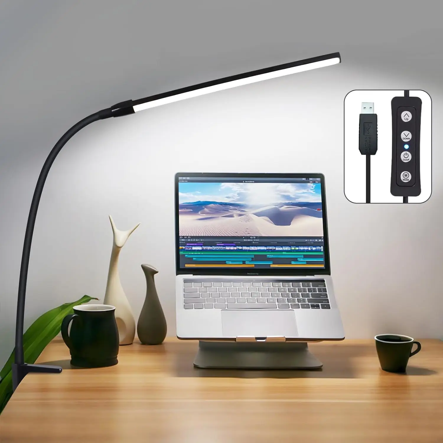 Schreibtischlampe, LED, zum Anklemmen, dimmbar: schwarze Schreibtischlampen, 3 Farben, 5 Helligkeitsstufen, 5 W, flexible Klemmlampe, Tischlampe, Augenschutz, Tageslichtlampe für Büro, Arbeitszimmer