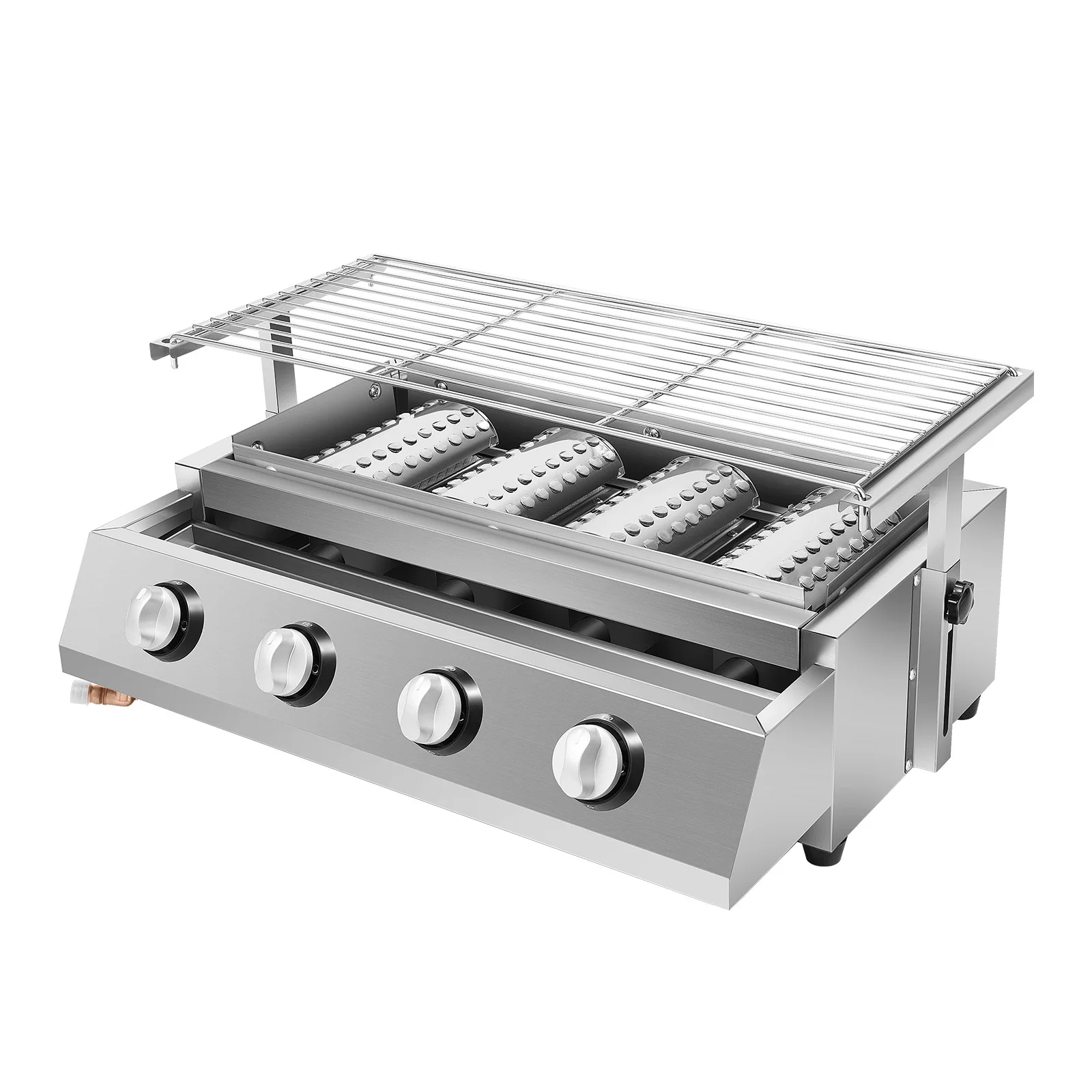 Barbecue à gaz portable en acier inoxydable à 4 brûleurs, hauteur réglable, barbecue à cassette, barbecue à gaz pour le camping, barbecue extérieur pour le camping, adapté pour la terrasse, le balcon