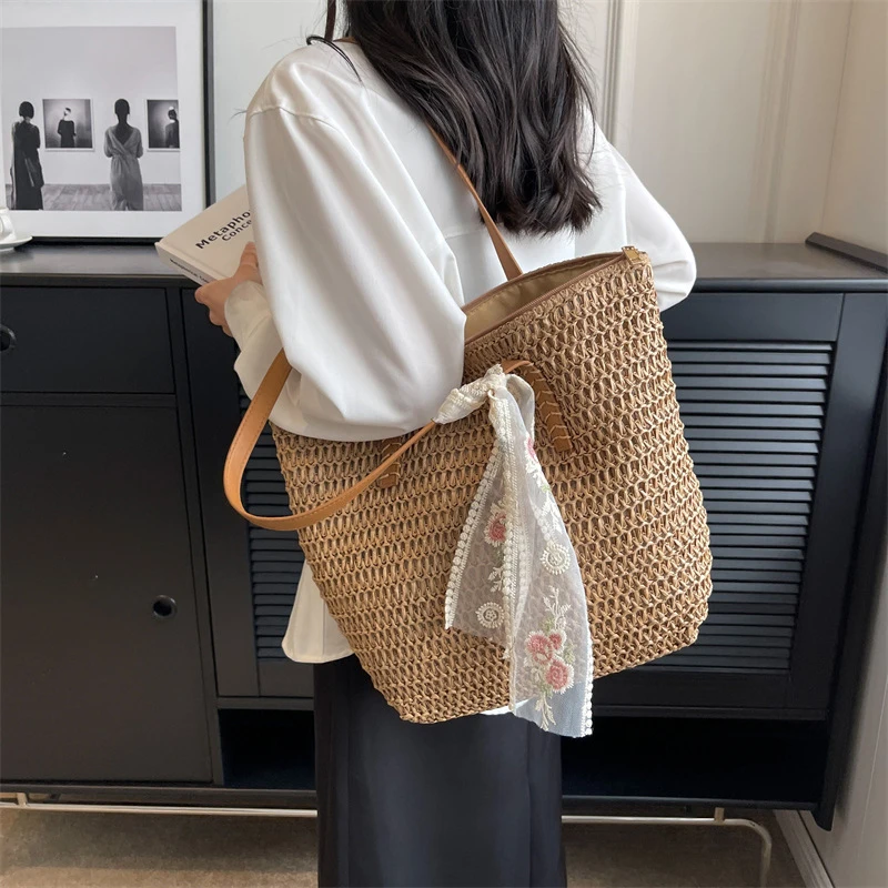 Handmade Grass Woven Shoulder Bag Large Capacity Summer Tote & Casual Beach Handbag Handmade Grass Woven Shoulder Bag Large Capacity Summer Tote & Casual Beach Handbag