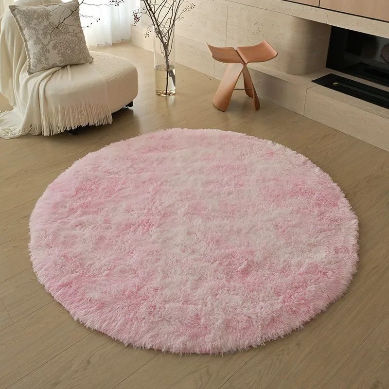 Round Plush Nursery Play Area Rug white Pink diam160cm(63inch)