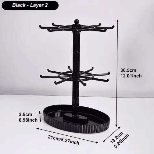 Adjustable Rotating Jewelry Organizer Stand For Necklaces, Bracelets & Keychains black 2layers