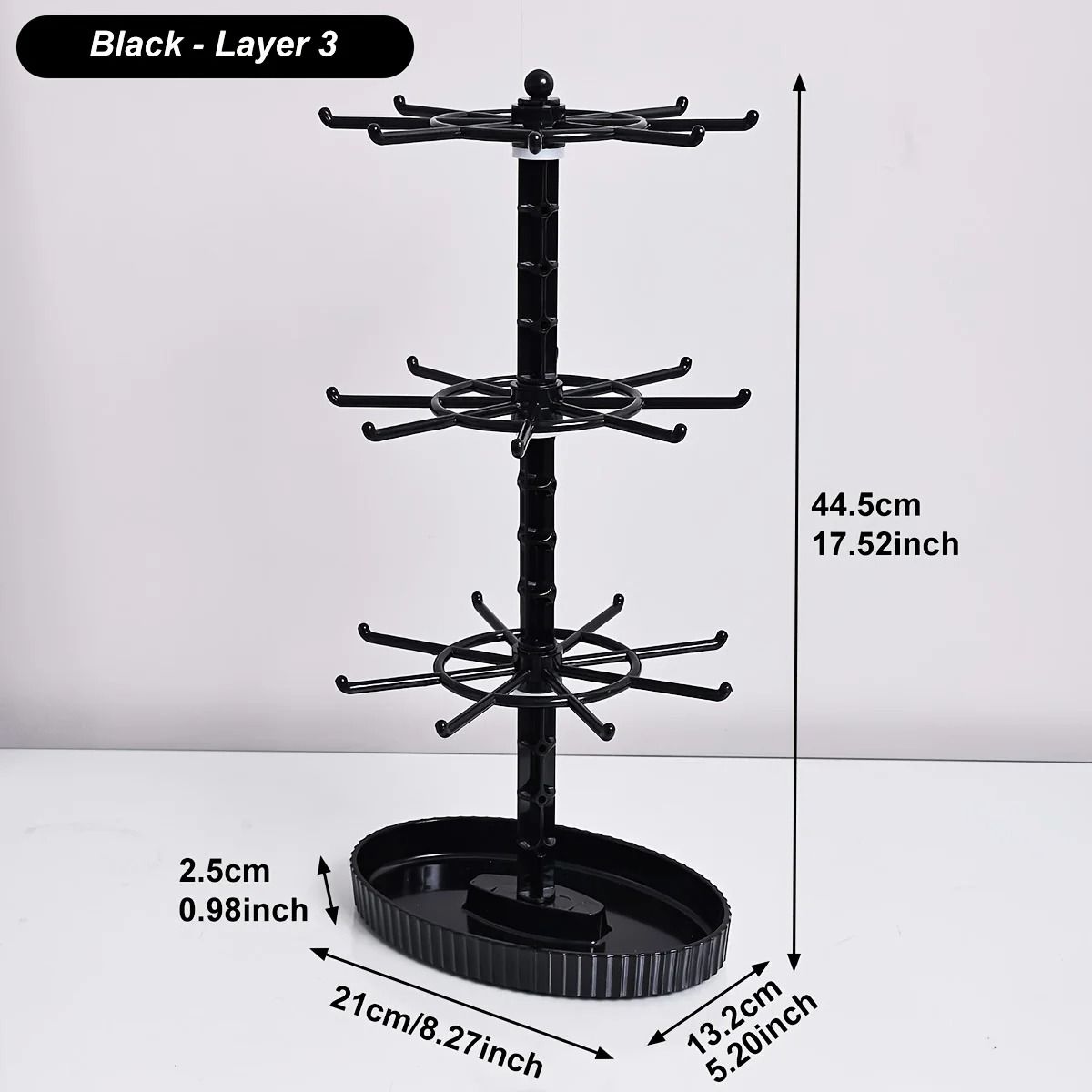 Multi Layer Rotating Jewelry Organizer Stand For Keychains, Bracelets, Necklaces & Accessories blakc 3layers
