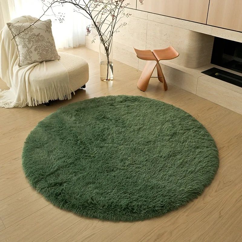 Round Plush Nursery Play Area Rug dark Green diam160cm(63inch)