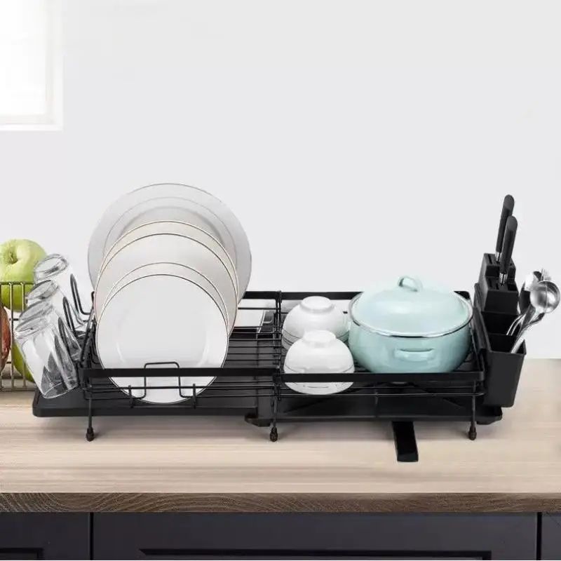 Expandable Dish Drying Rack With Swivel Drain Spout & Utensil Organizer Expandable Dish Drying Rack With Swivel Drain Spout & Utensil Organizer