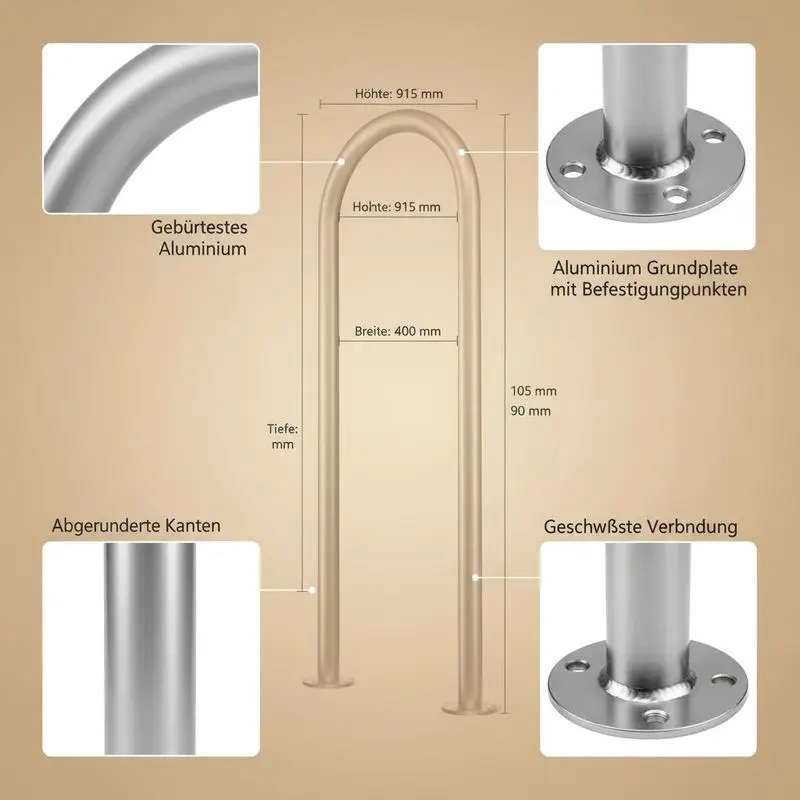 Rampe de piscine, 400 x 90 x 915 mm, entrée de piscine en aluminium avec plaque de base pour piscines intérieures/extérieures, aide à l'entrée conviviale pour piscines, poignée d'accès avec