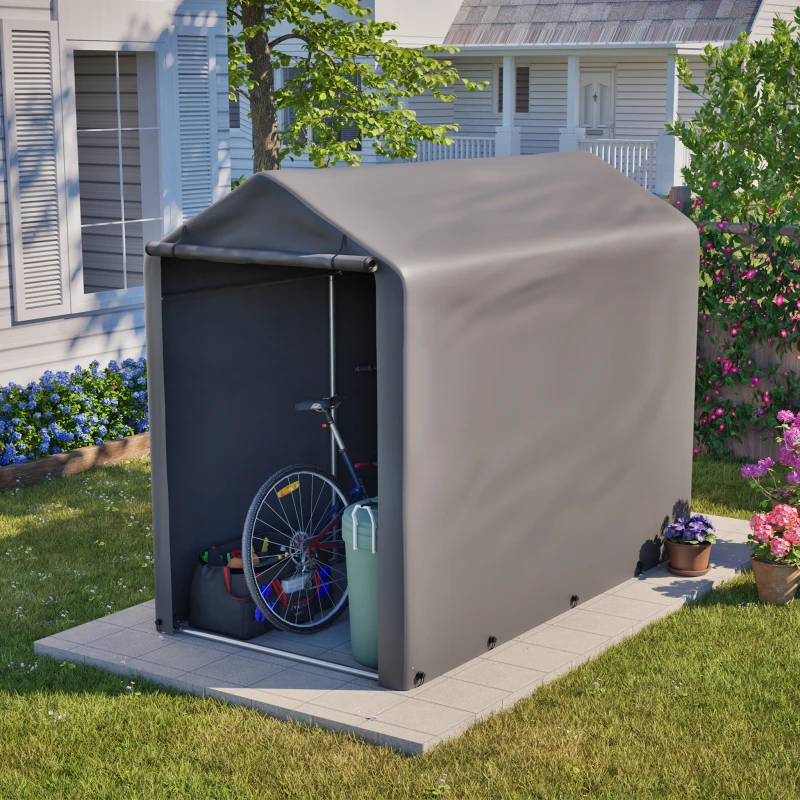Abri de jardin pour vélos, 187x100x160 cm, abri de jardin résistant aux intempéries avec structure en acier, abri de rangement gris foncé pour vélos, outils de jardin et accessoires – idéal pour
