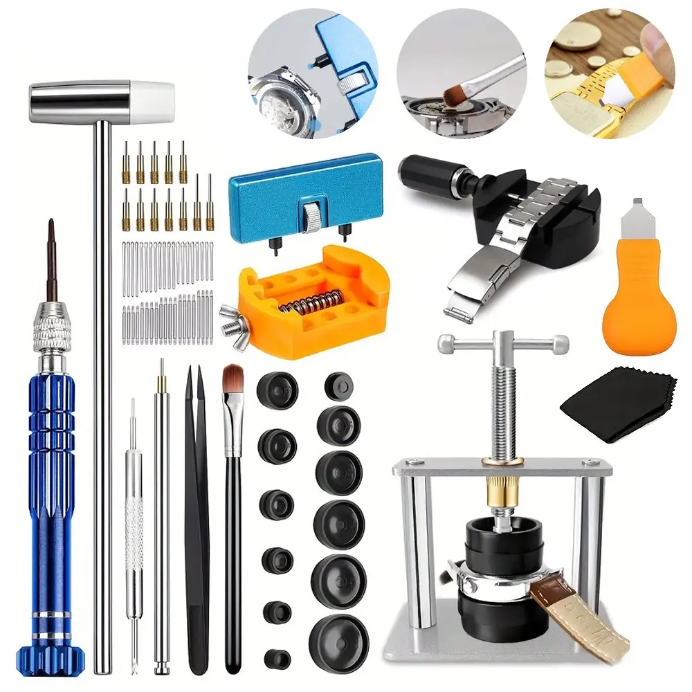 Kit d'outils pour montres + outil de serrage pour montres, outil de remplacement de piles de montre, outil de réparation de montres, outil d'horloger, ouvre-montre, ouvre-boîtier de montre, outil de