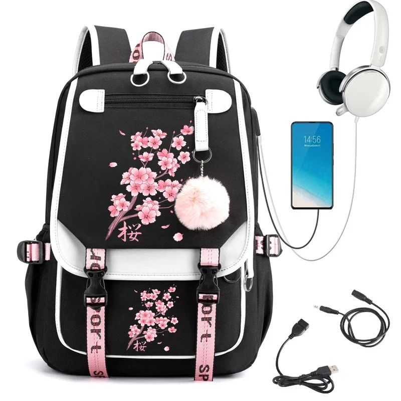 Sac à dos d'école Kawaii pour filles, joli sac d'école tombant Sakura fleur de cerisier, sac à bandoulière de voyage pour adolescents et étudiants