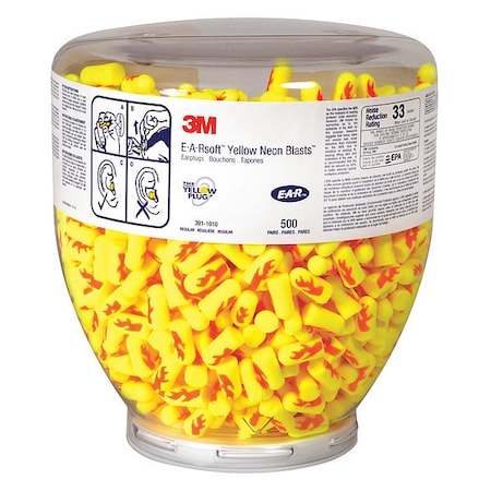 3M 3GY50 45JW40 Disposable Uncorded Ear Plugs with Dispenser, Bell Shape, 33