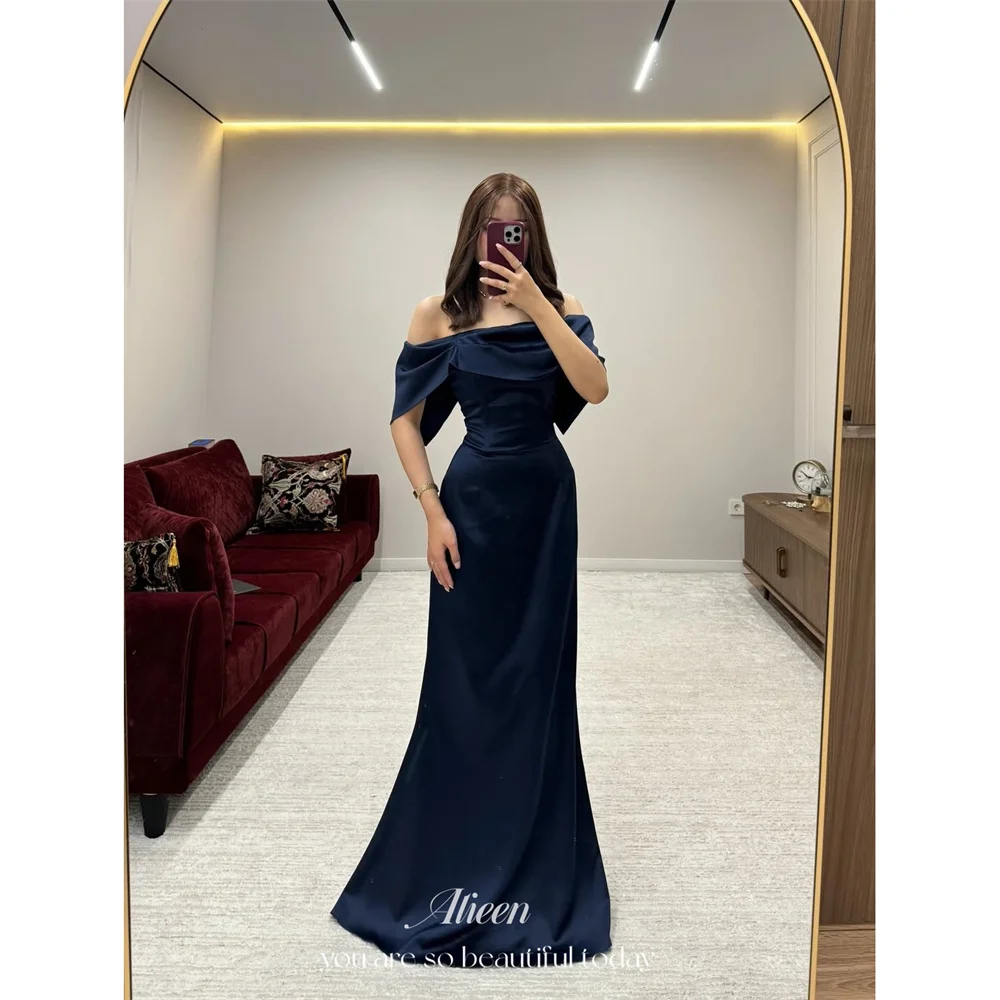 Aileen Satin Off The Shoulder navy Straight Evening Dress 2026 Prom Dress Elegant Luxury Formal Customized Robes de Soirée