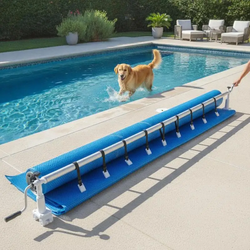 Dispositif de déroulement robuste pour couvertures de piscine avec base en plastique, accessoire de piscine, dérouleur de couverture de piscine, dérouleur de piscine à base plastique, dérouleur de